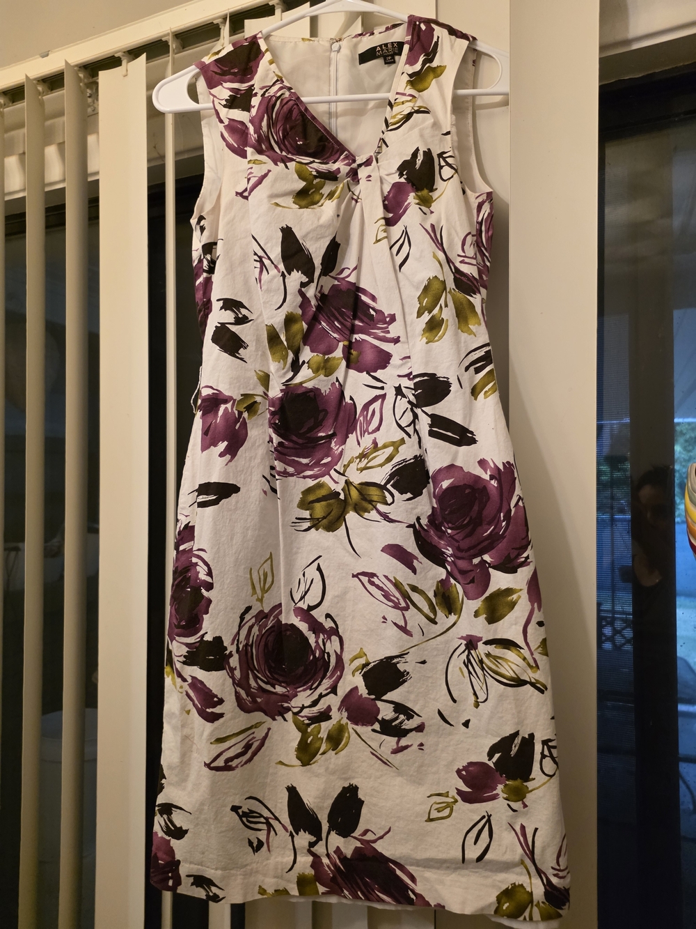 Alex Marie White Midi Dress with Purple Floral and Olive Accents